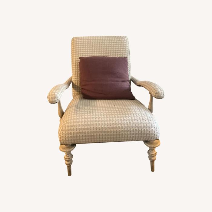 Large Upholstered Studded Armchair With Pillow - AptDeco
