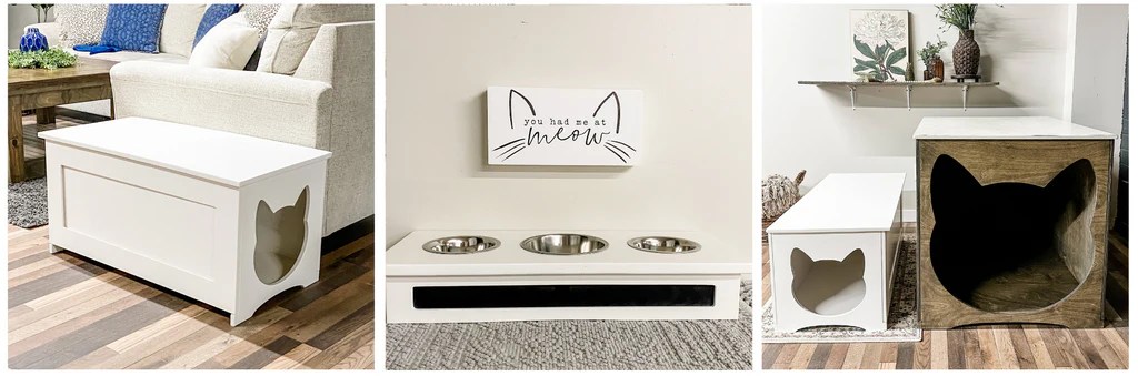 Upholstered pet feeding station bench furniture