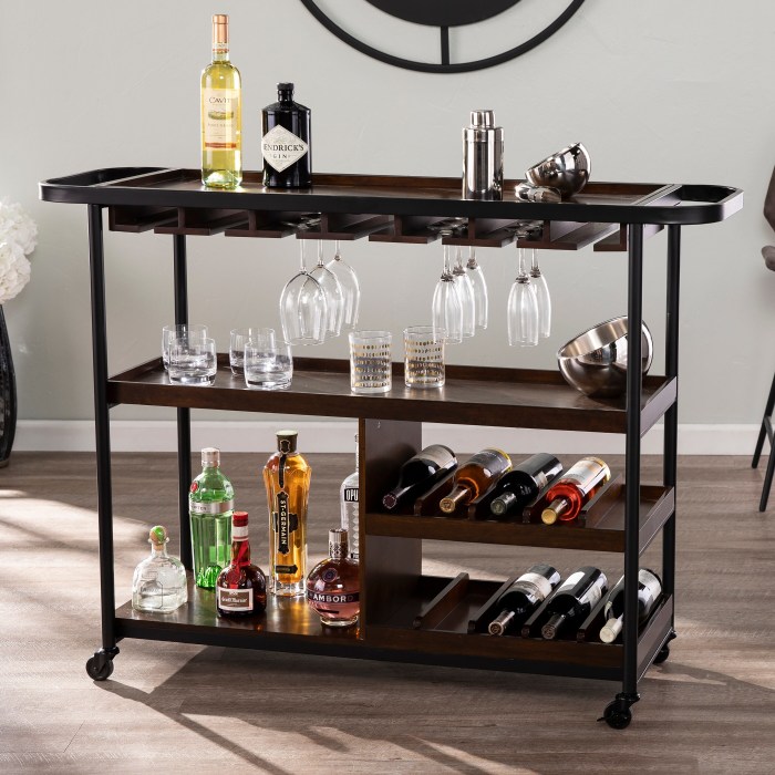 Rolling bar cart with mirror back