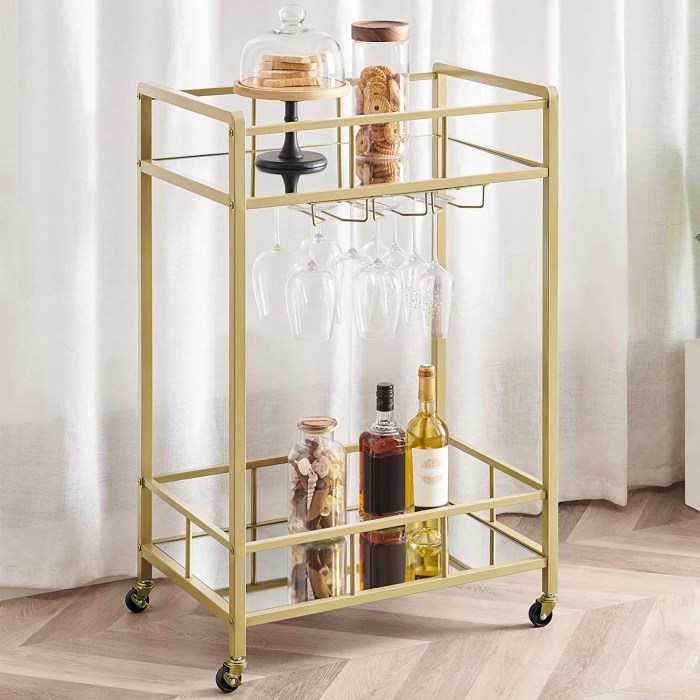 Hzuaneri Home Rolling Bar Cart, 2-Tier Metal Serving Cart with Wine ...