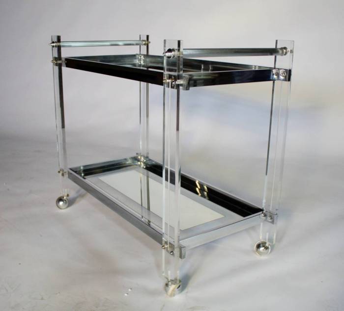 Rolling bar cart with mirror back